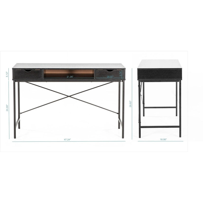 Bureau de 122 cm avec tiroirs, grande station de travail moderne pour ordinateur/ordinateur portable avec espace de rangement pour bureau à domicile
