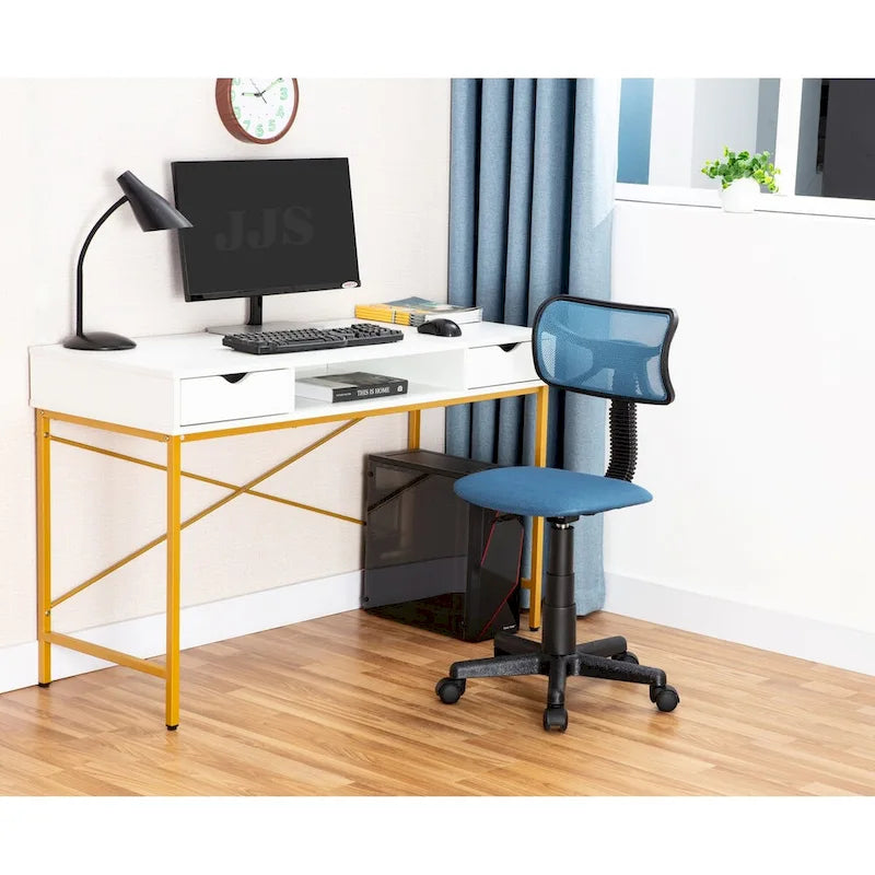 Bureau de 122 cm avec tiroirs, grande station de travail moderne pour ordinateur/ordinateur portable avec espace de rangement pour bureau à domicile