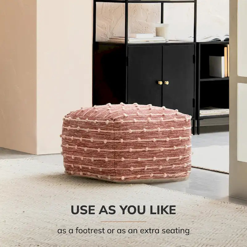 Pouf carré doux de 56 cm — Repose-pieds tissé à la main, adapté aux salons, chambres, chambres de bébé et chambres d'enfants