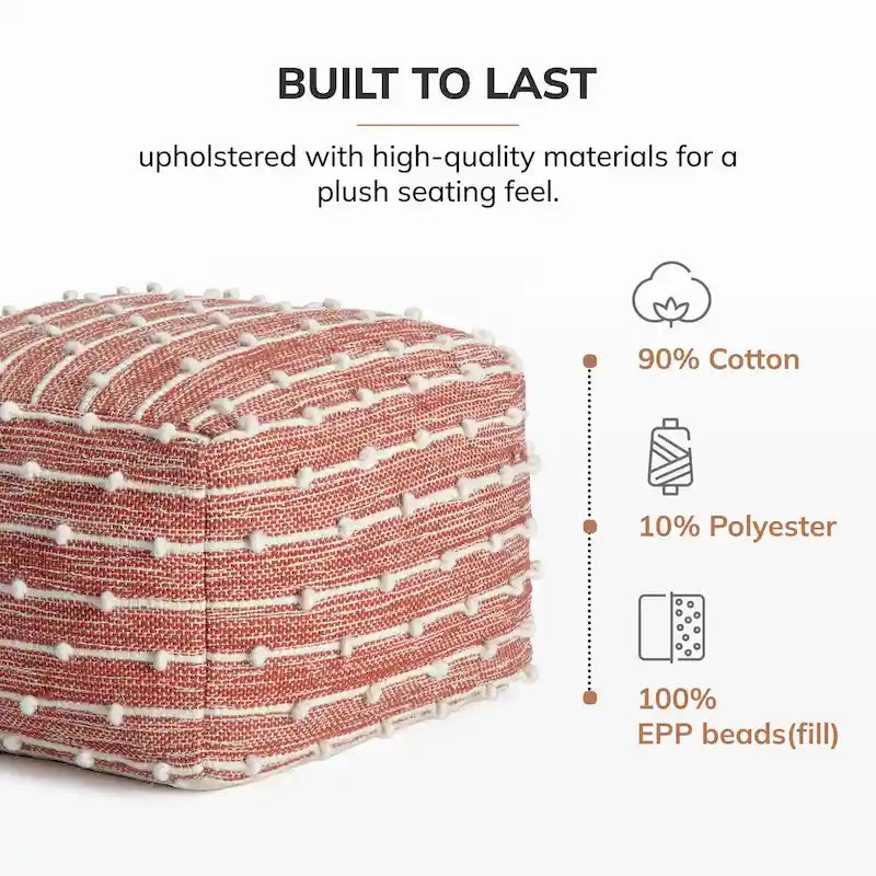 Pouf carré doux de 56 cm — Repose-pieds tissé à la main, adapté aux salons, chambres, chambres de bébé et chambres d'enfants