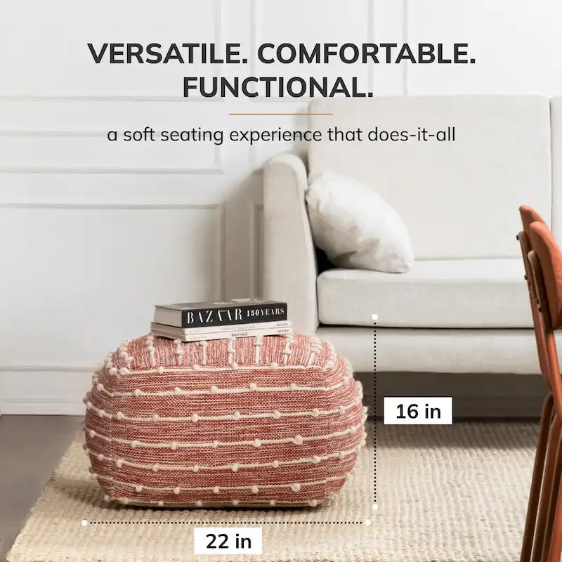 Pouf carré doux de 56 cm — Repose-pieds tissé à la main, adapté aux salons, chambres, chambres de bébé et chambres d'enfants