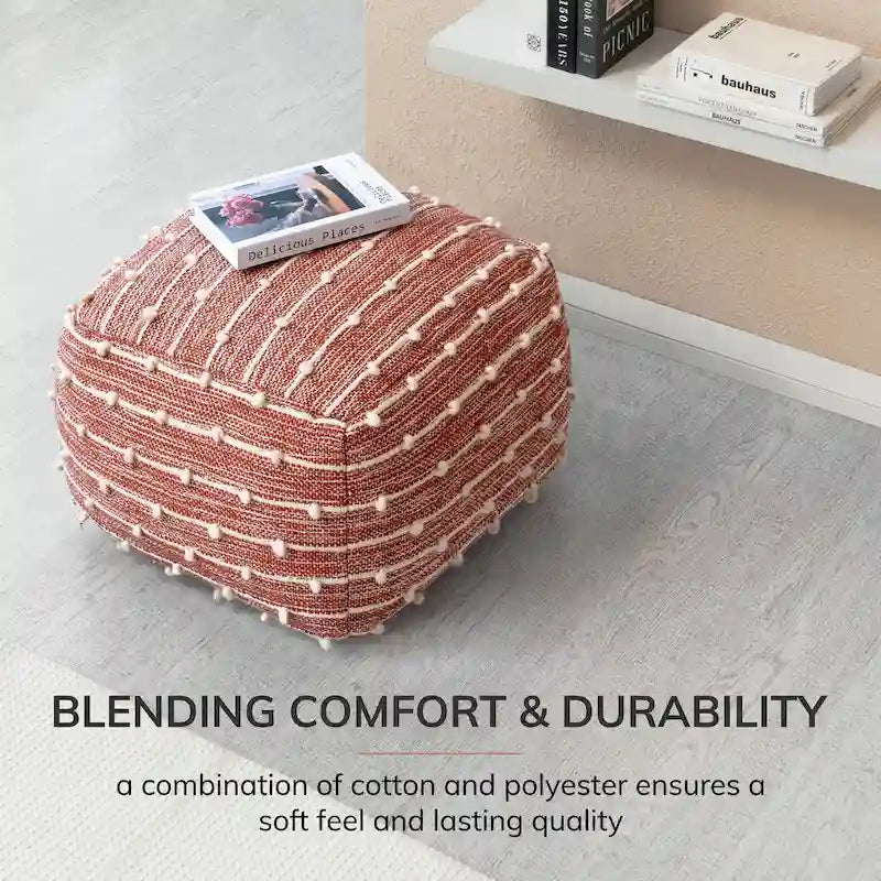 Pouf carré doux de 56 cm — Repose-pieds tissé à la main, adapté aux salons, chambres, chambres de bébé et chambres d'enfants