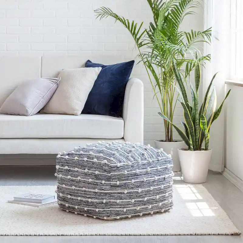 Pouf carré doux de 56 cm — Repose-pieds tissé à la main, adapté aux salons, chambres, chambres de bébé et chambres d'enfants