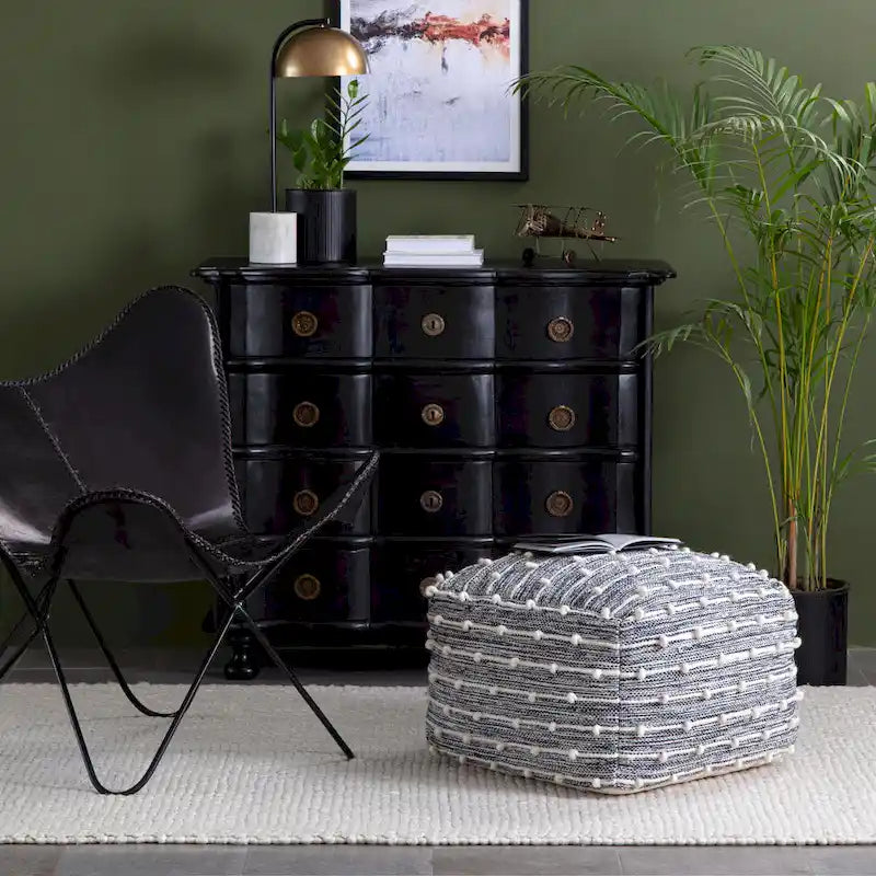 Pouf carré doux de 56 cm — Repose-pieds tissé à la main, adapté aux salons, chambres, chambres de bébé et chambres d'enfants