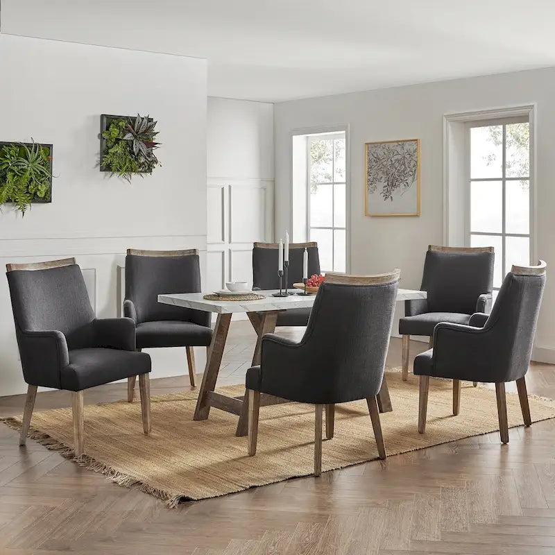 Ensemble de 6 chaises de salle à manger rembourrées en bois massif style ferme.