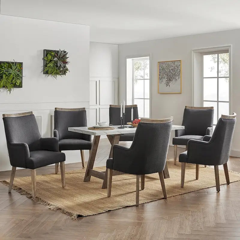 Ensemble de 6 chaises de salle à manger rembourrées en bois massif style ferme.