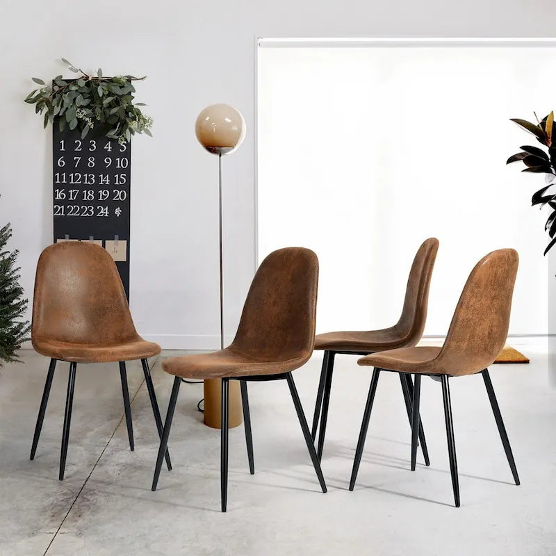 Ensemble de chaises de salle à manger, 4 chaises d'appoint en suède, pieds en métal noir.