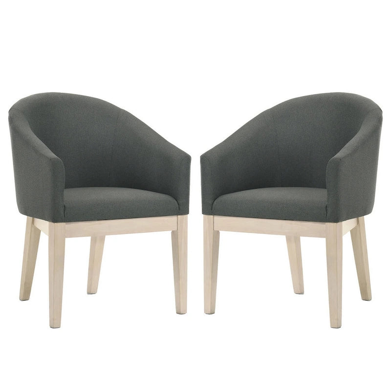Ensemble de salle à manger trois pièces avec table ronde et chaises baquets, marron et gris.