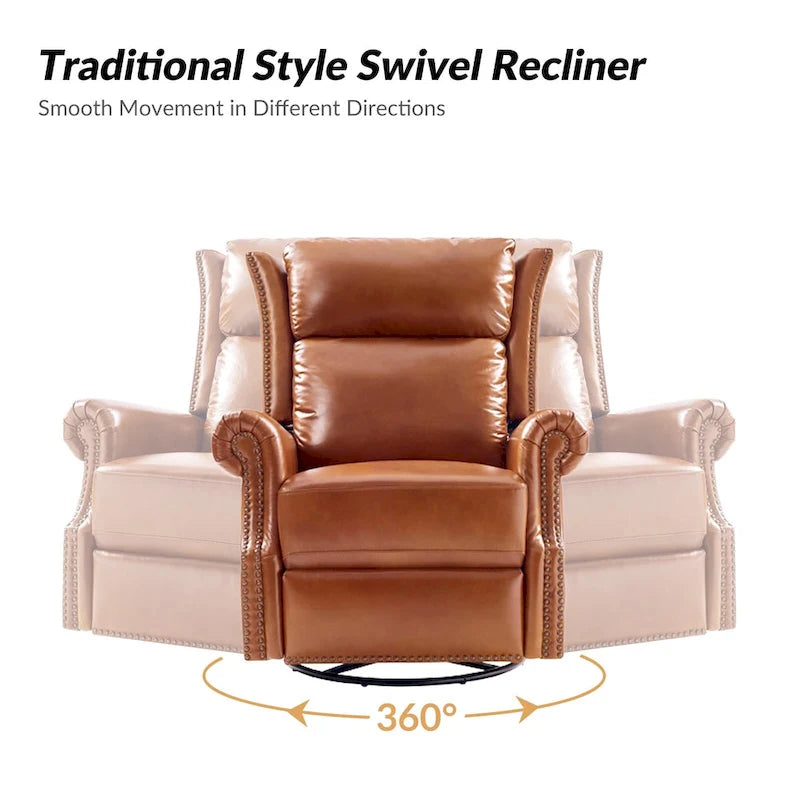Ensemble de deux fauteuils inclinables pivotants manuels traditionnels en cuir véritable (2 pièces).