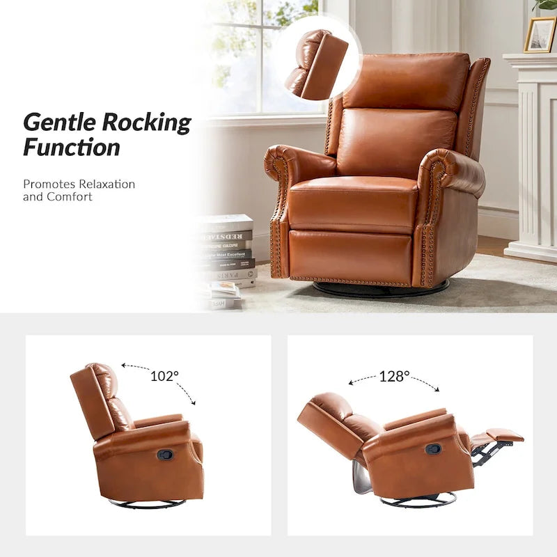Ensemble de deux fauteuils inclinables pivotants manuels traditionnels en cuir véritable (2 pièces).