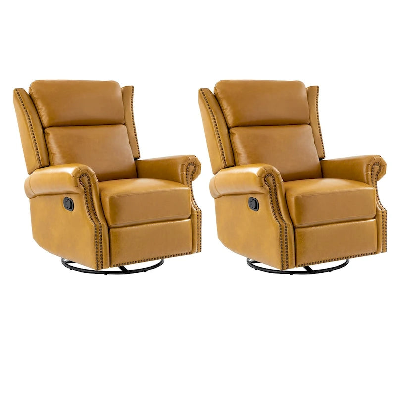 Ensemble de deux fauteuils inclinables pivotants manuels traditionnels en cuir véritable (2 pièces).